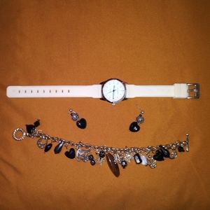 Watch bracelet and earring set